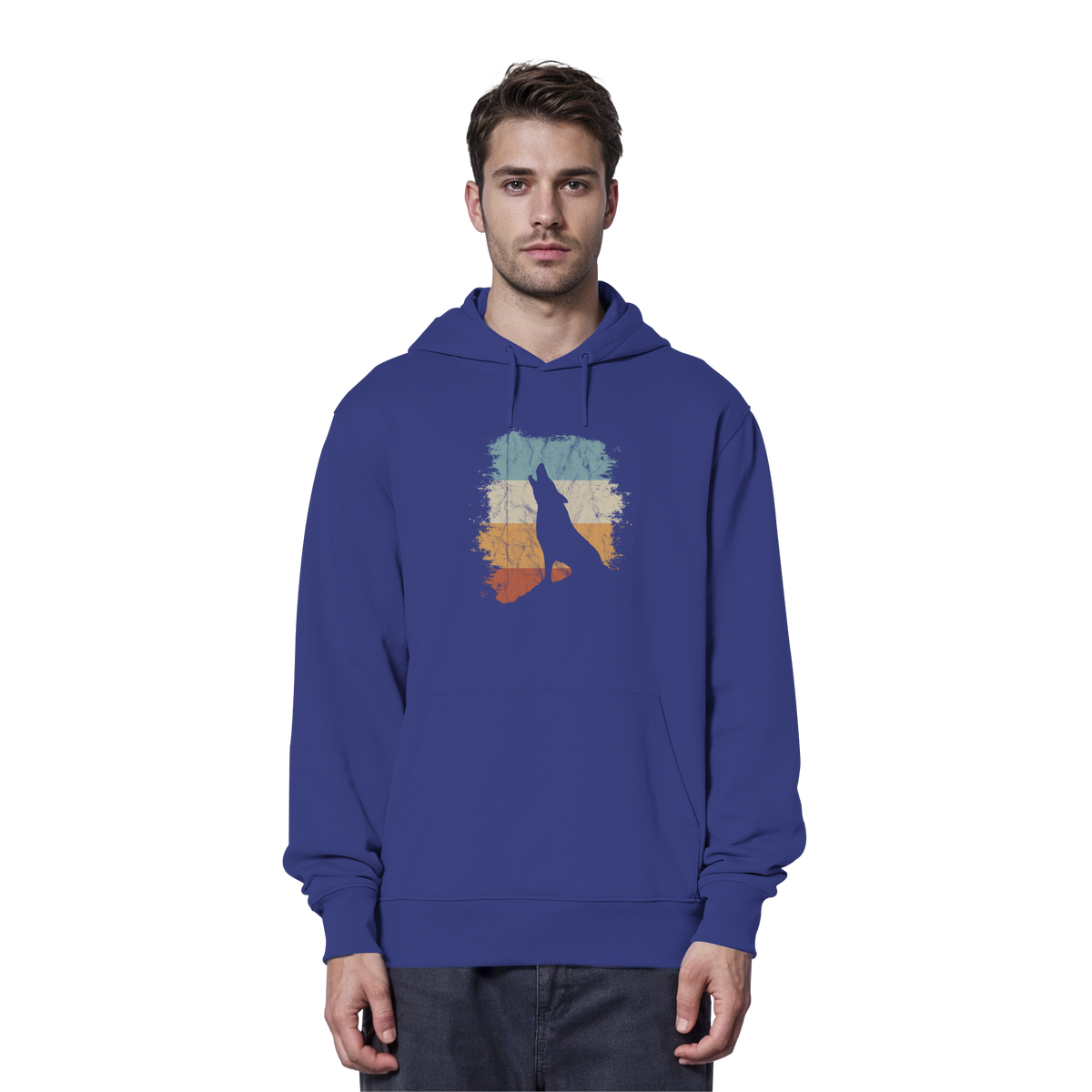 Retro Style lässig heulender Wolf  - Organic Hoodie