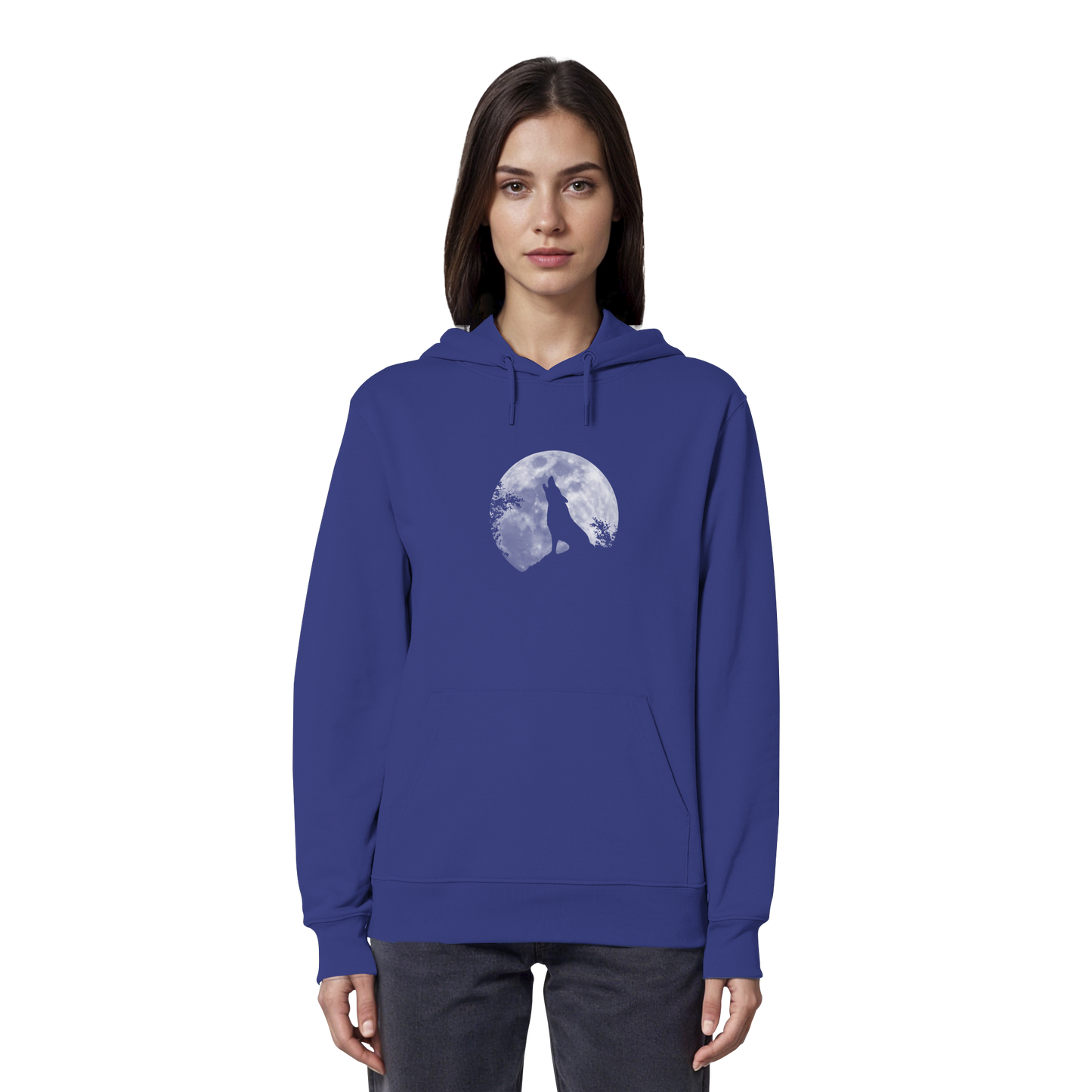Heulender Wolf Silhouette vor Vollmond - Organic Hoodie