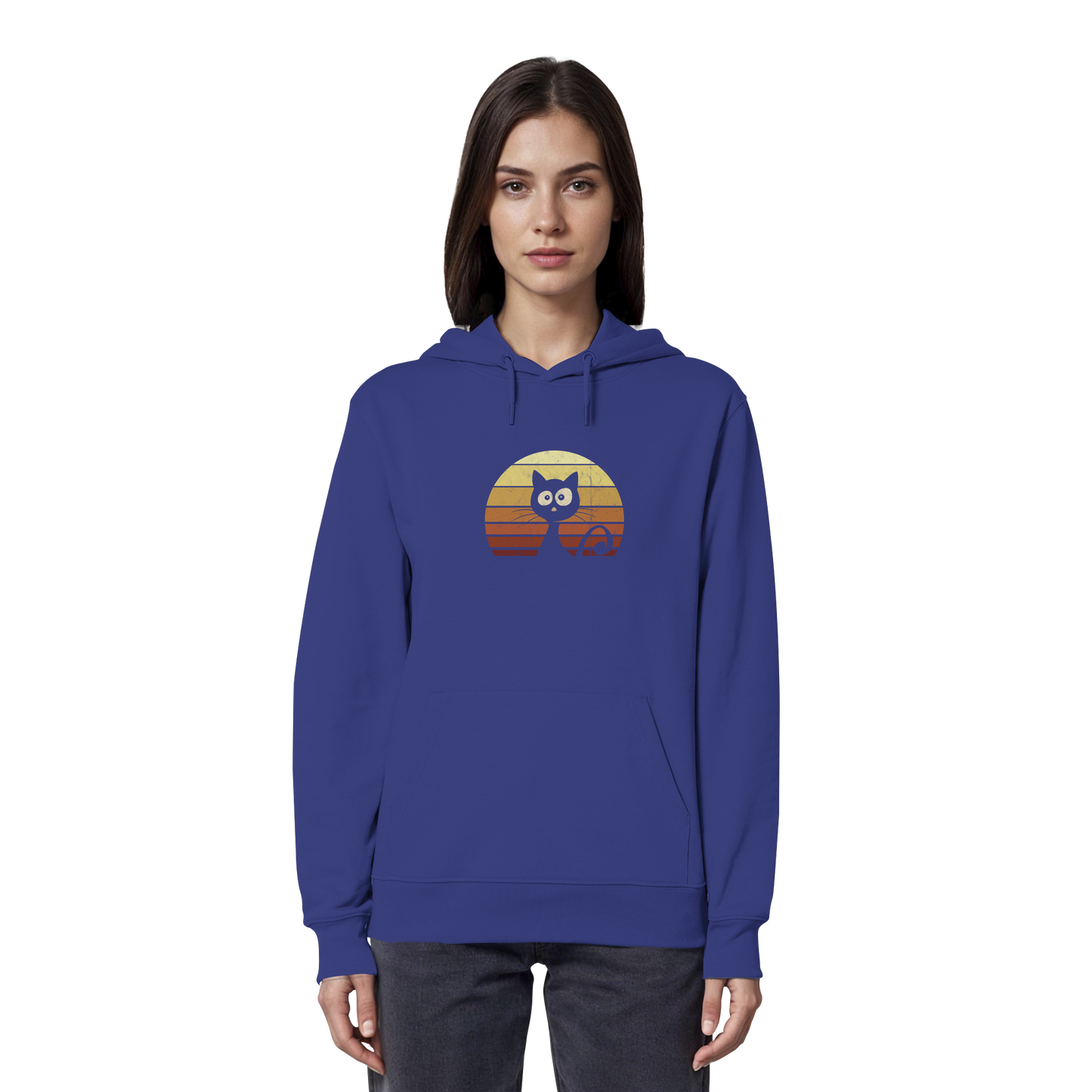 Katze vor Retro Sonnenuntergang - Organic Hoodie