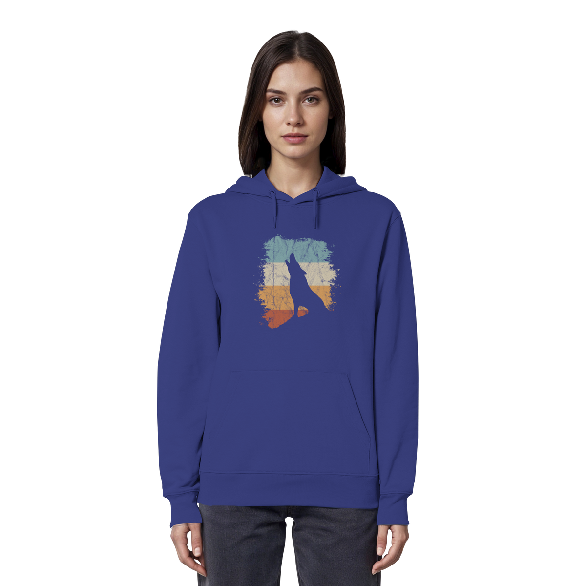Retro Style lässig heulender Wolf  - Organic Hoodie