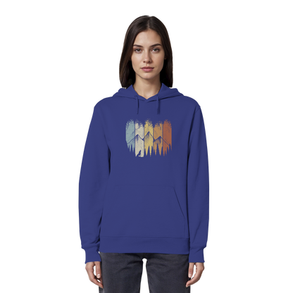 Retro Wald, Berge und Wolf  - Organic Hoodie