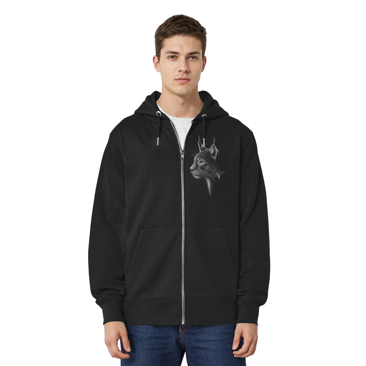 Luchs Kritzelkunst Wildkatze Illustration - Organic Relaxed Zipper