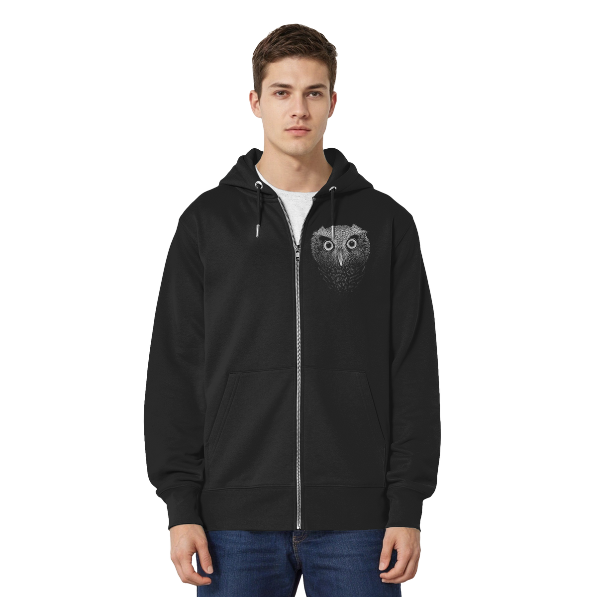 Eule Kritzelkunst Illustration - Organic Relaxed Zipper