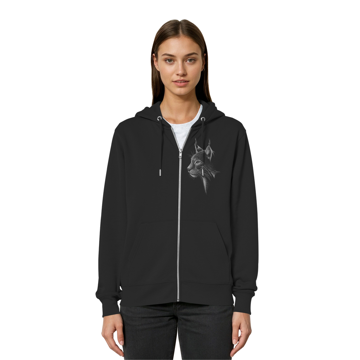 Luchs Kritzelkunst Wildkatze Illustration - Organic Relaxed Zipper