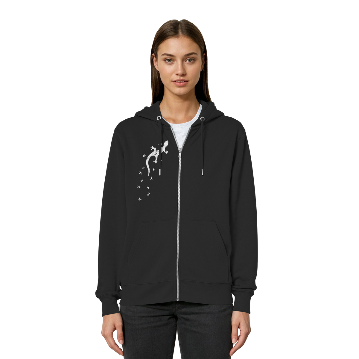 Gecko Eidechse Silhouette hell - Organic Relaxed Zipper