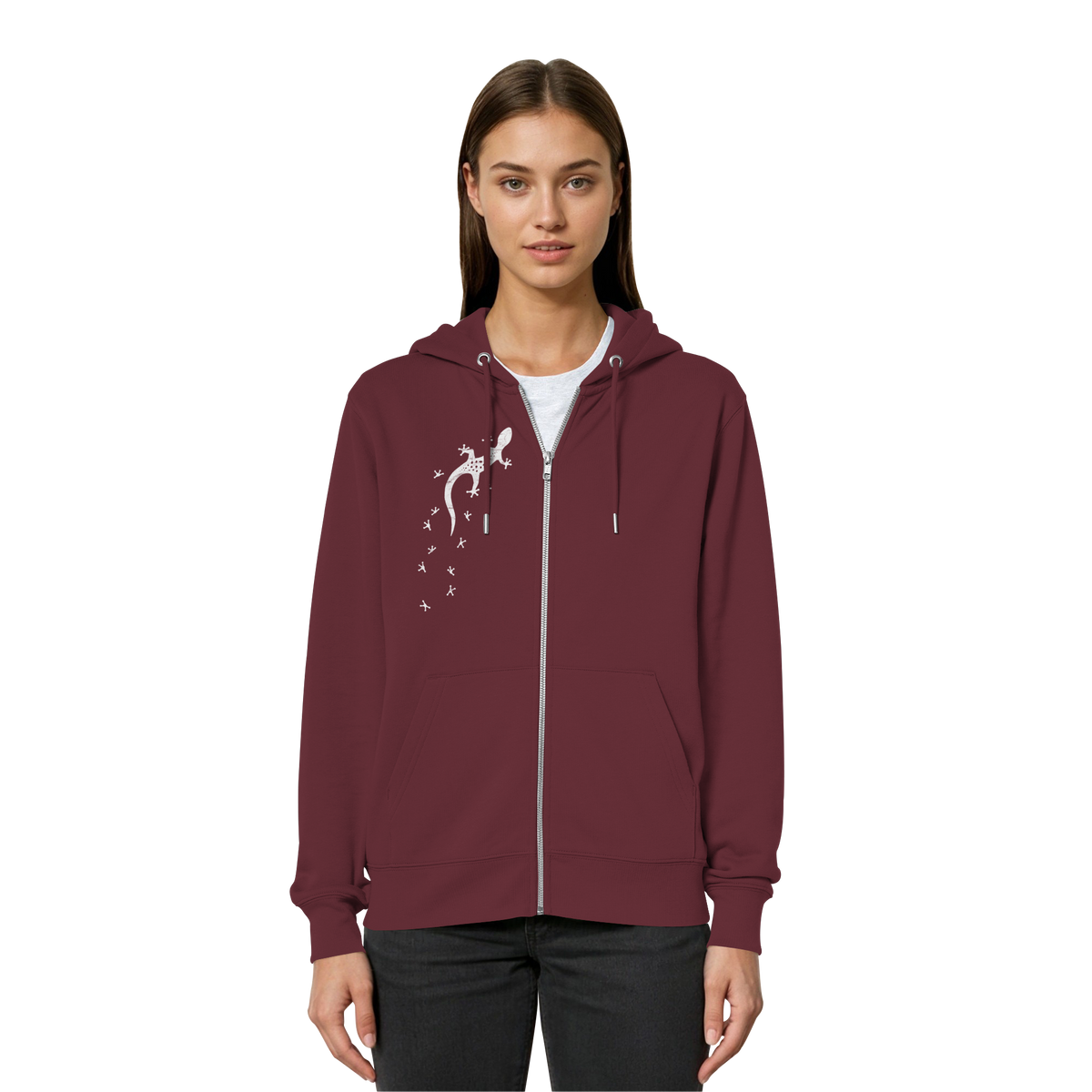 Gecko Eidechse Silhouette hell - Organic Relaxed Zipper