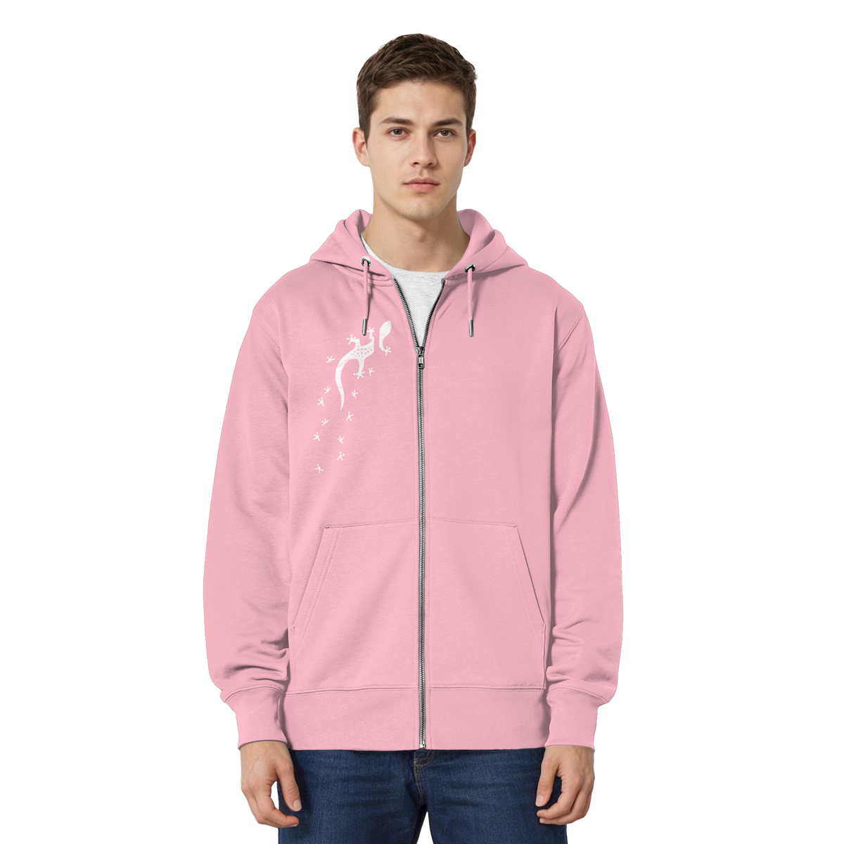 Gecko Eidechse Silhouette hell - Organic Relaxed Zipper