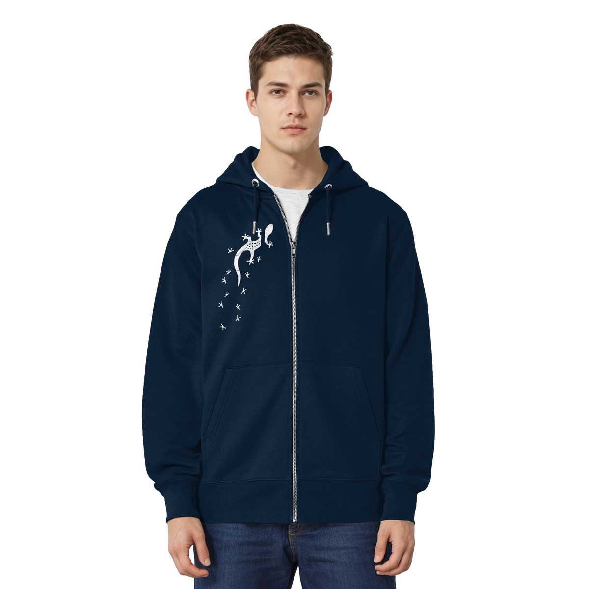 Gecko Eidechse Silhouette hell - Organic Relaxed Zipper