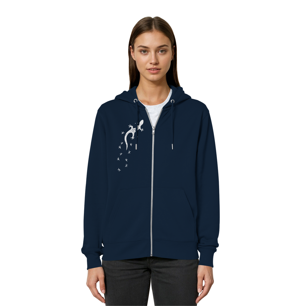Gecko Eidechse Silhouette hell - Organic Relaxed Zipper