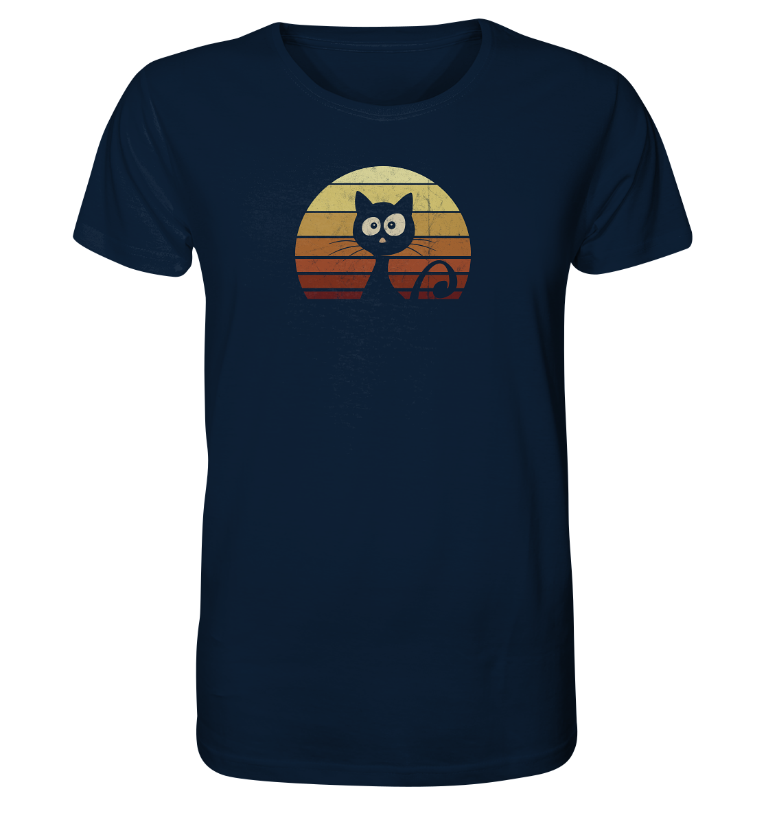 Katze vor Retro Sonnenuntergang - Organic Shirt