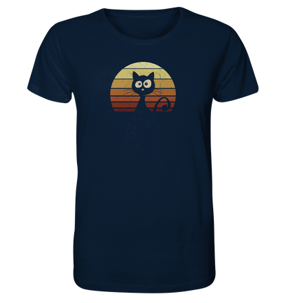Katze vor Retro Sonnenuntergang - Organic Shirt