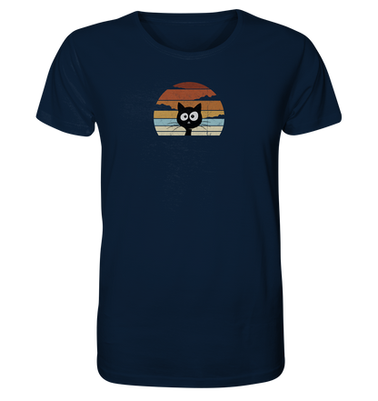 Retro schwarze Katze vor Sonnenuntergang - Organic Shirt