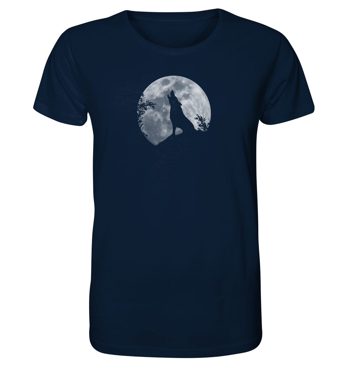 Heulender Wolf Silhouette vor Vollmond - Organic Shirt