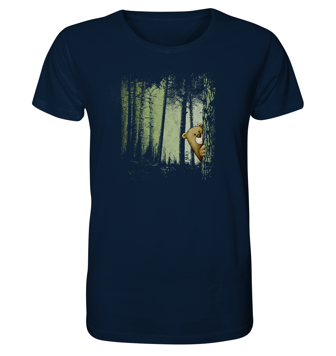 Comic Bär versteckt im Zwielicht Wald - Organic Shirt
