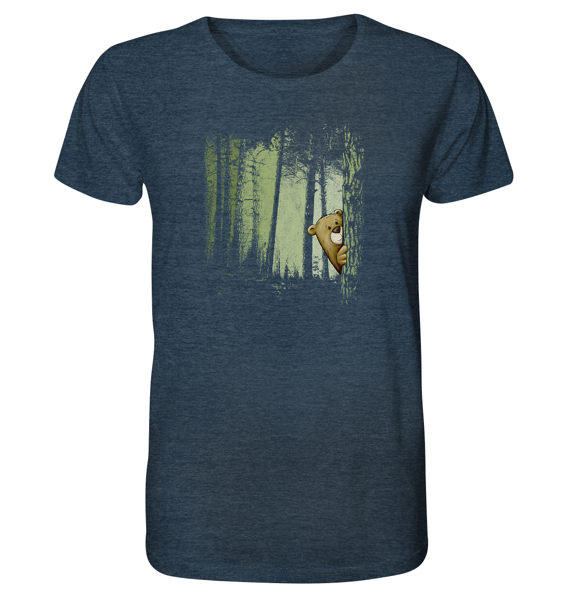 Comic Bär versteckt im Zwielicht Wald - Organic Shirt