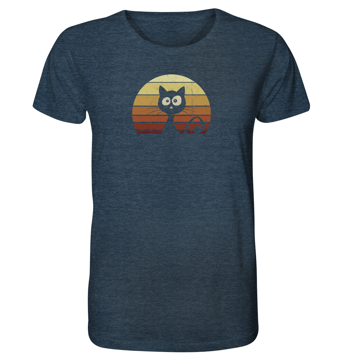 Katze vor Retro Sonnenuntergang - Organic Shirt