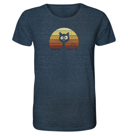 Katze vor Retro Sonnenuntergang - Organic Shirt