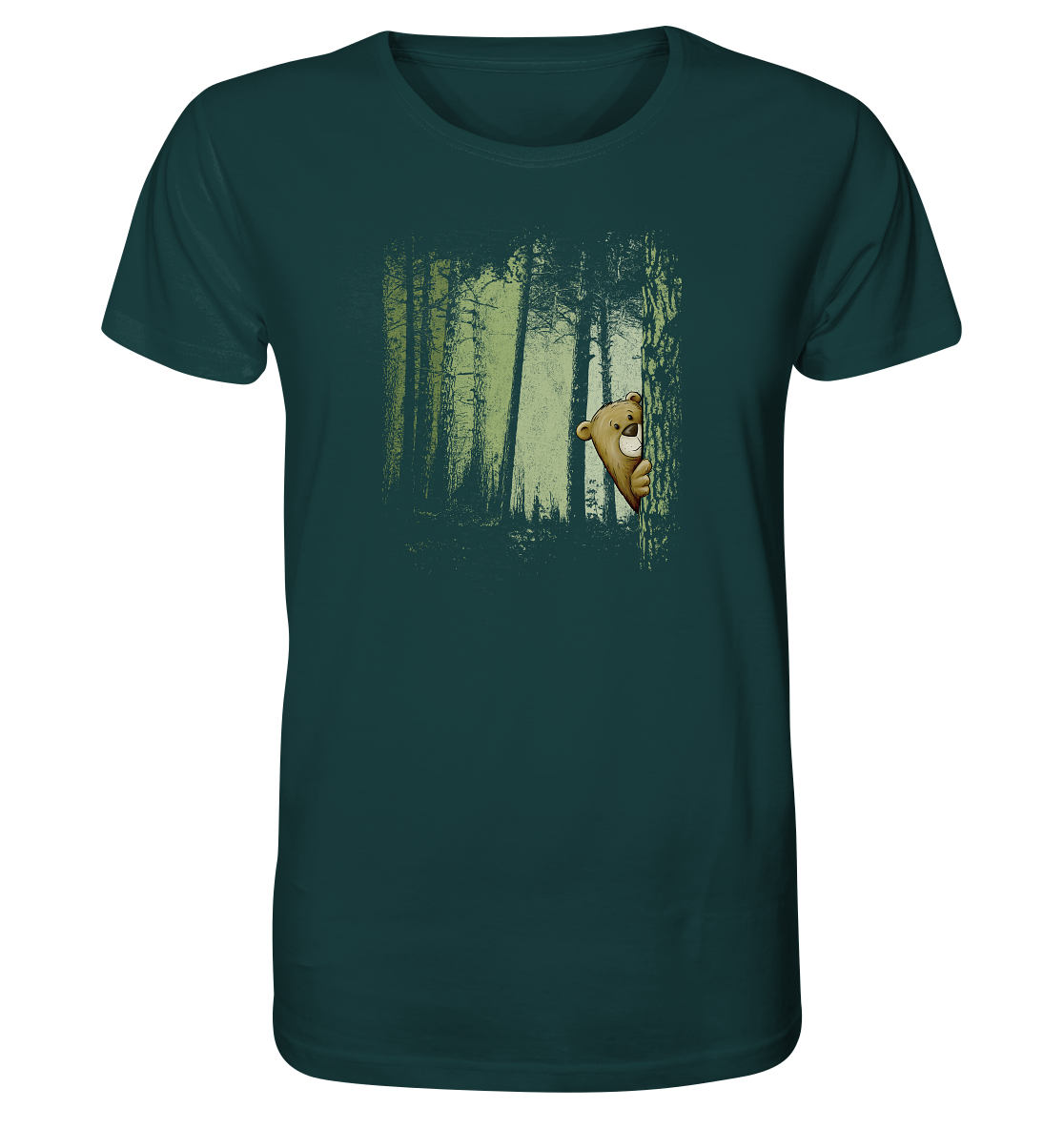 Comic Bär versteckt im Zwielicht Wald - Organic Shirt