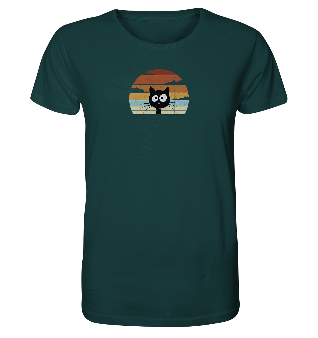 Retro schwarze Katze vor Sonnenuntergang - Organic Shirt