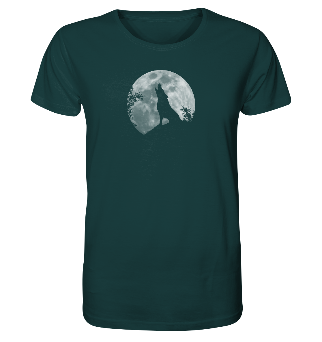 Heulender Wolf Silhouette vor Vollmond - Organic Shirt