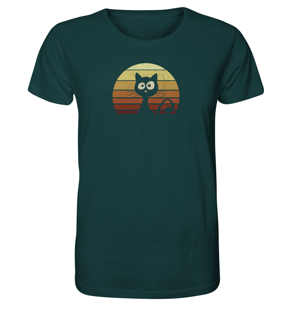 Katze vor Retro Sonnenuntergang - Organic Shirt