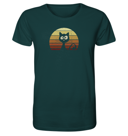 Katze vor Retro Sonnenuntergang - Organic Shirt