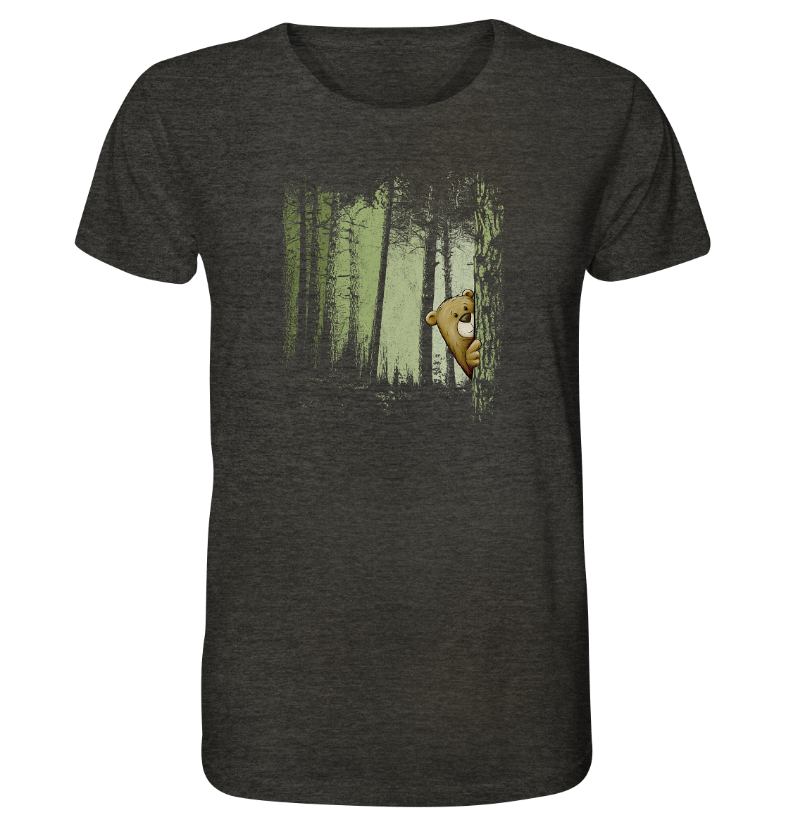Comic Bär versteckt im Zwielicht Wald - Organic Shirt
