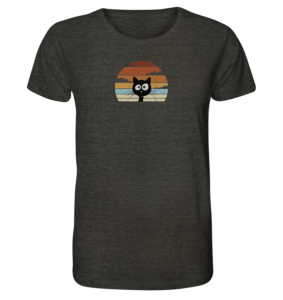 Retro schwarze Katze vor Sonnenuntergang - Organic Shirt