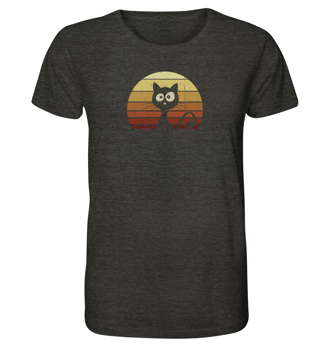 Katze vor Retro Sonnenuntergang - Organic Shirt