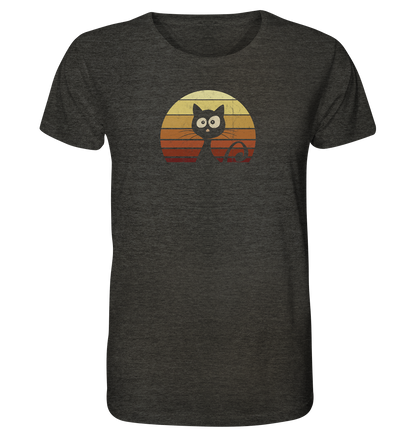 Katze vor Retro Sonnenuntergang - Organic Shirt