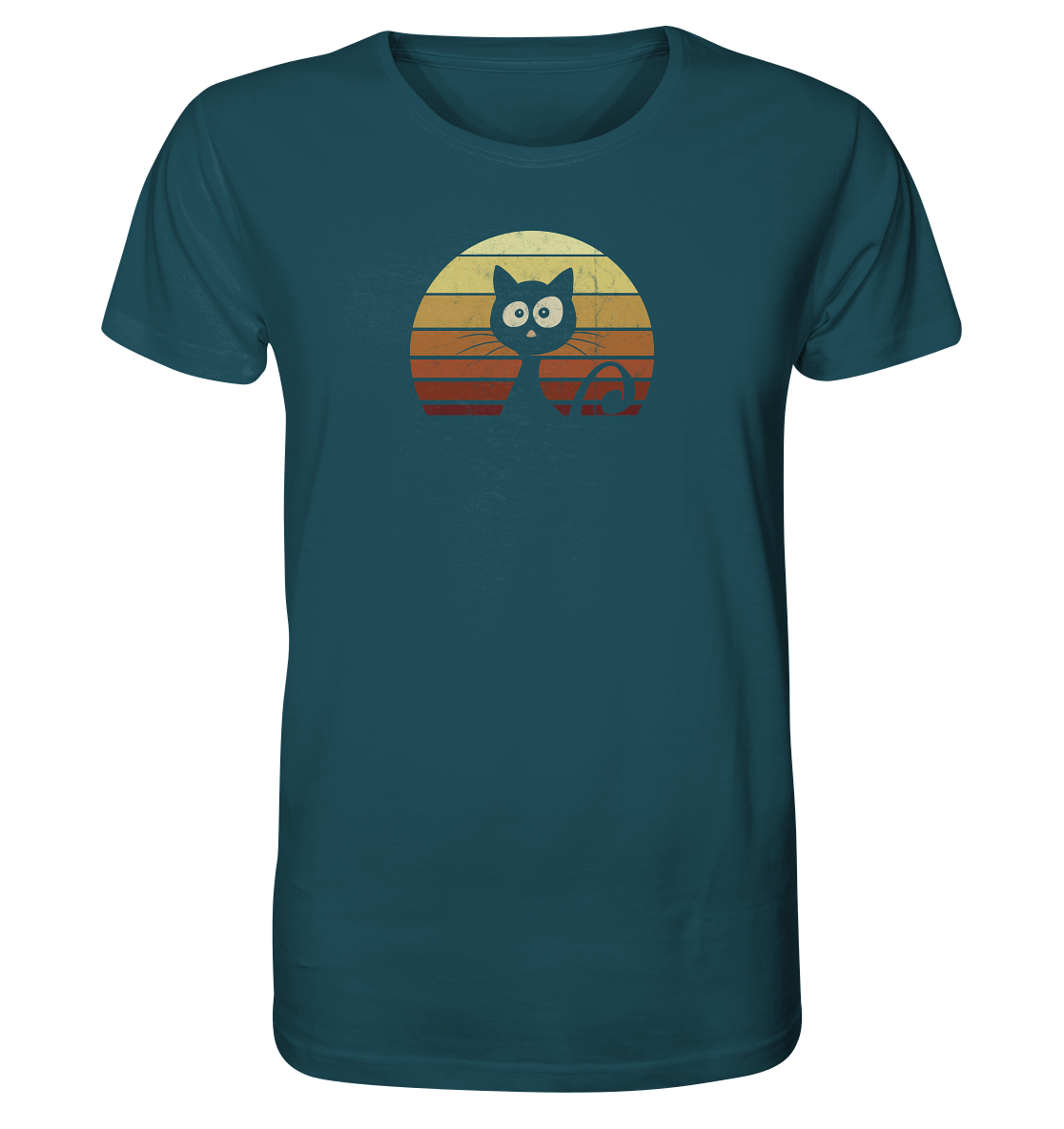Katze vor Retro Sonnenuntergang - Organic Shirt