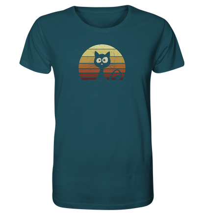Katze vor Retro Sonnenuntergang - Organic Shirt