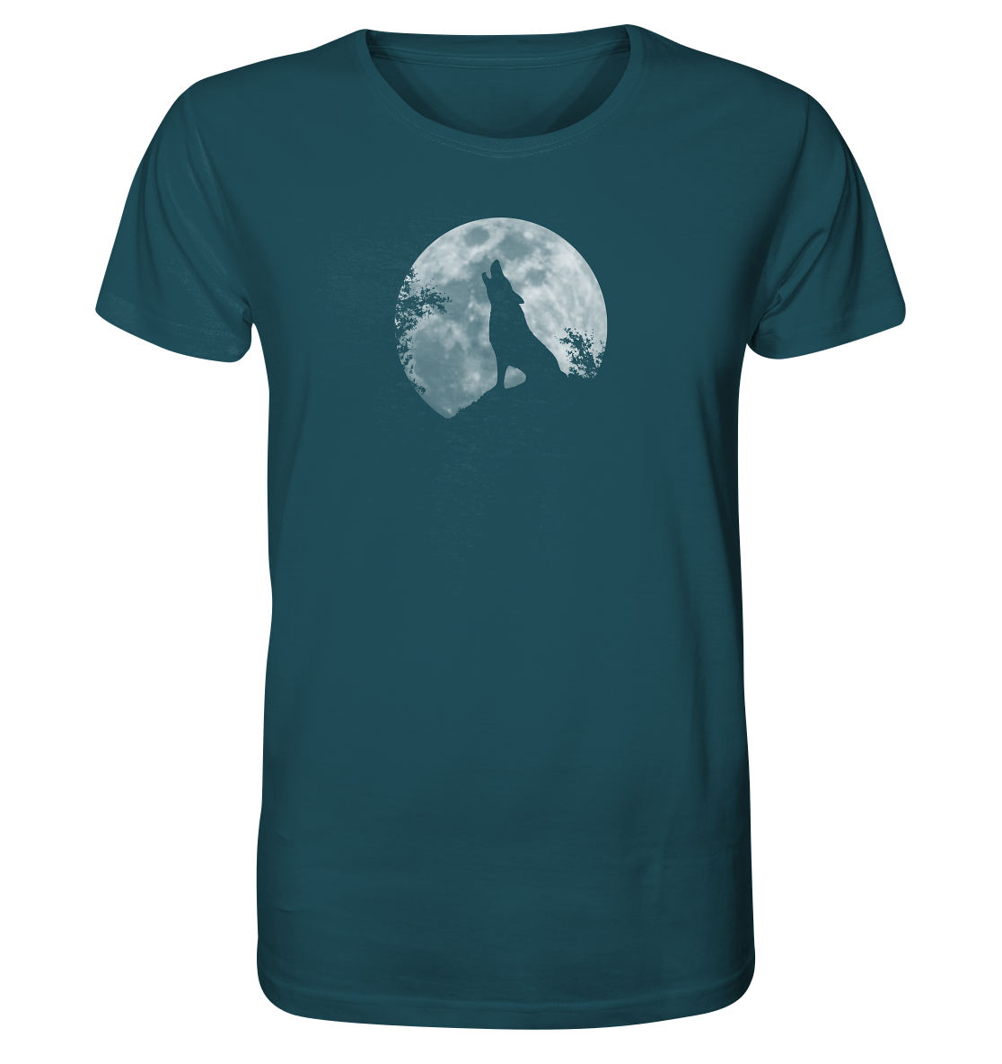 Heulender Wolf Silhouette vor Vollmond - Organic Shirt