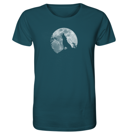 Heulender Wolf Silhouette vor Vollmond - Organic Shirt
