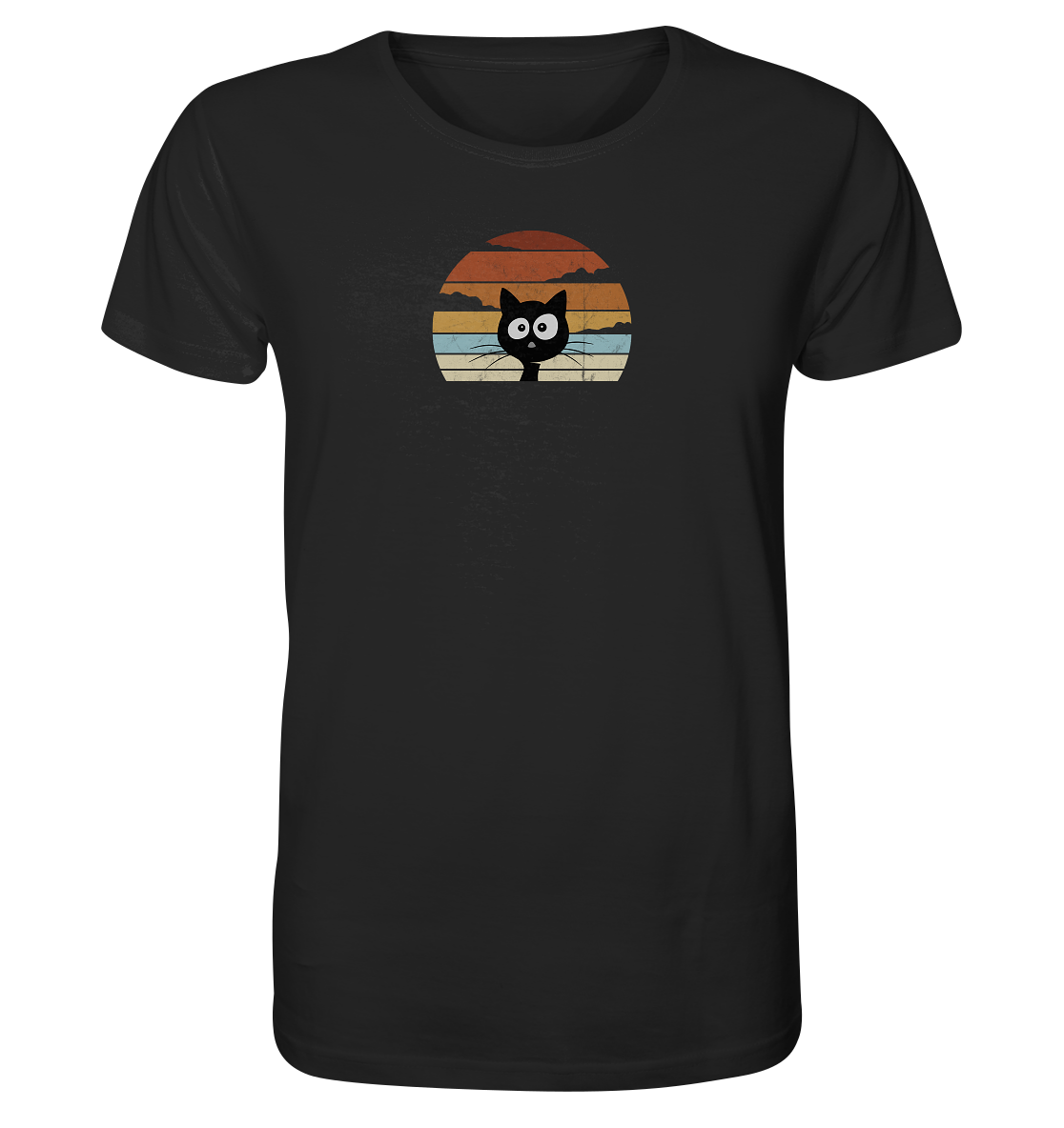 Retro schwarze Katze vor Sonnenuntergang - Organic Shirt