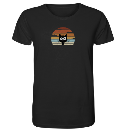 Retro schwarze Katze vor Sonnenuntergang - Organic Shirt