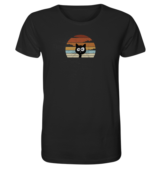 Retro schwarze Katze vor Sonnenuntergang - Organic Shirt