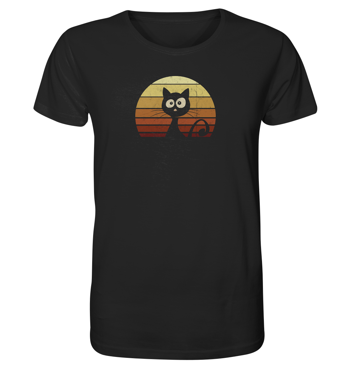 Katze vor Retro Sonnenuntergang - Organic Shirt