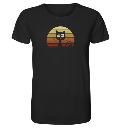 Katze vor Retro Sonnenuntergang - Organic Shirt