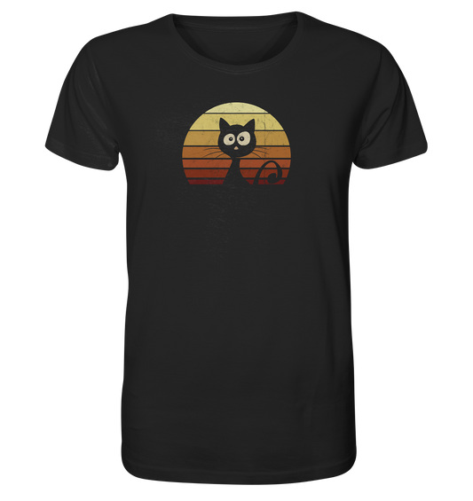 Katze vor Retro Sonnenuntergang - Organic Shirt