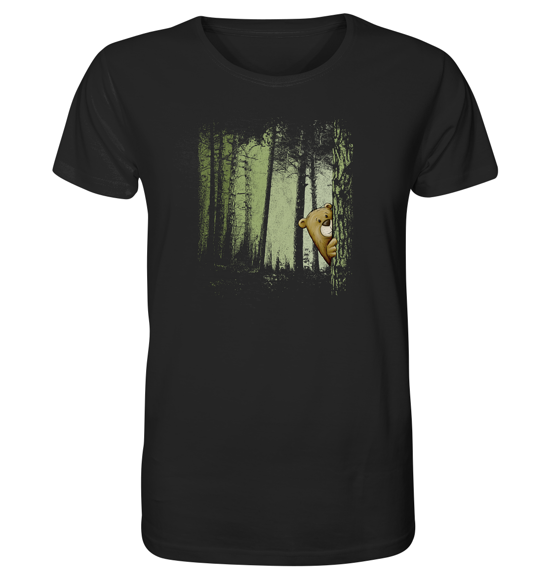 Comic Bär versteckt im Zwielicht Wald - Organic Shirt