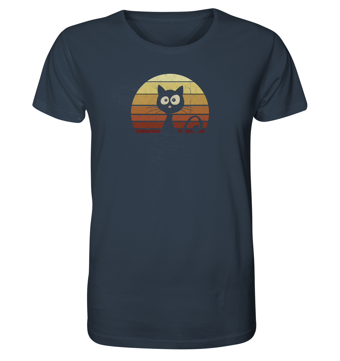 Katze vor Retro Sonnenuntergang - Organic Shirt