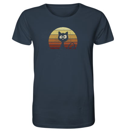 Katze vor Retro Sonnenuntergang - Organic Shirt