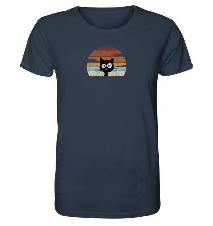 Retro schwarze Katze vor Sonnenuntergang - Organic Shirt
