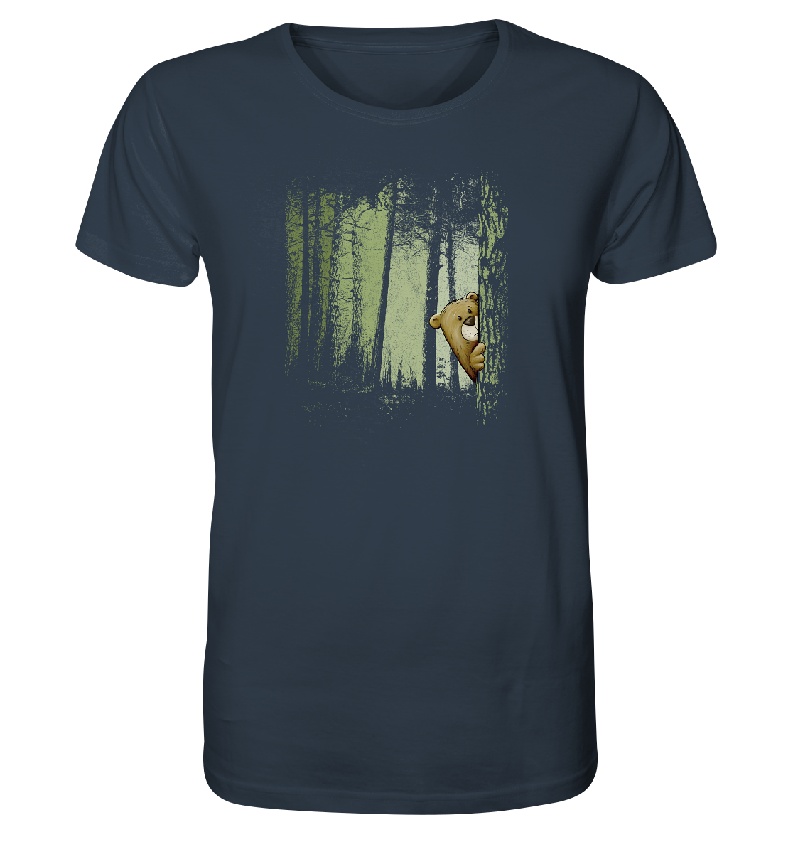 Comic Bär versteckt im Zwielicht Wald - Organic Shirt