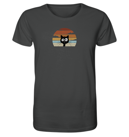 Retro schwarze Katze vor Sonnenuntergang - Organic Shirt