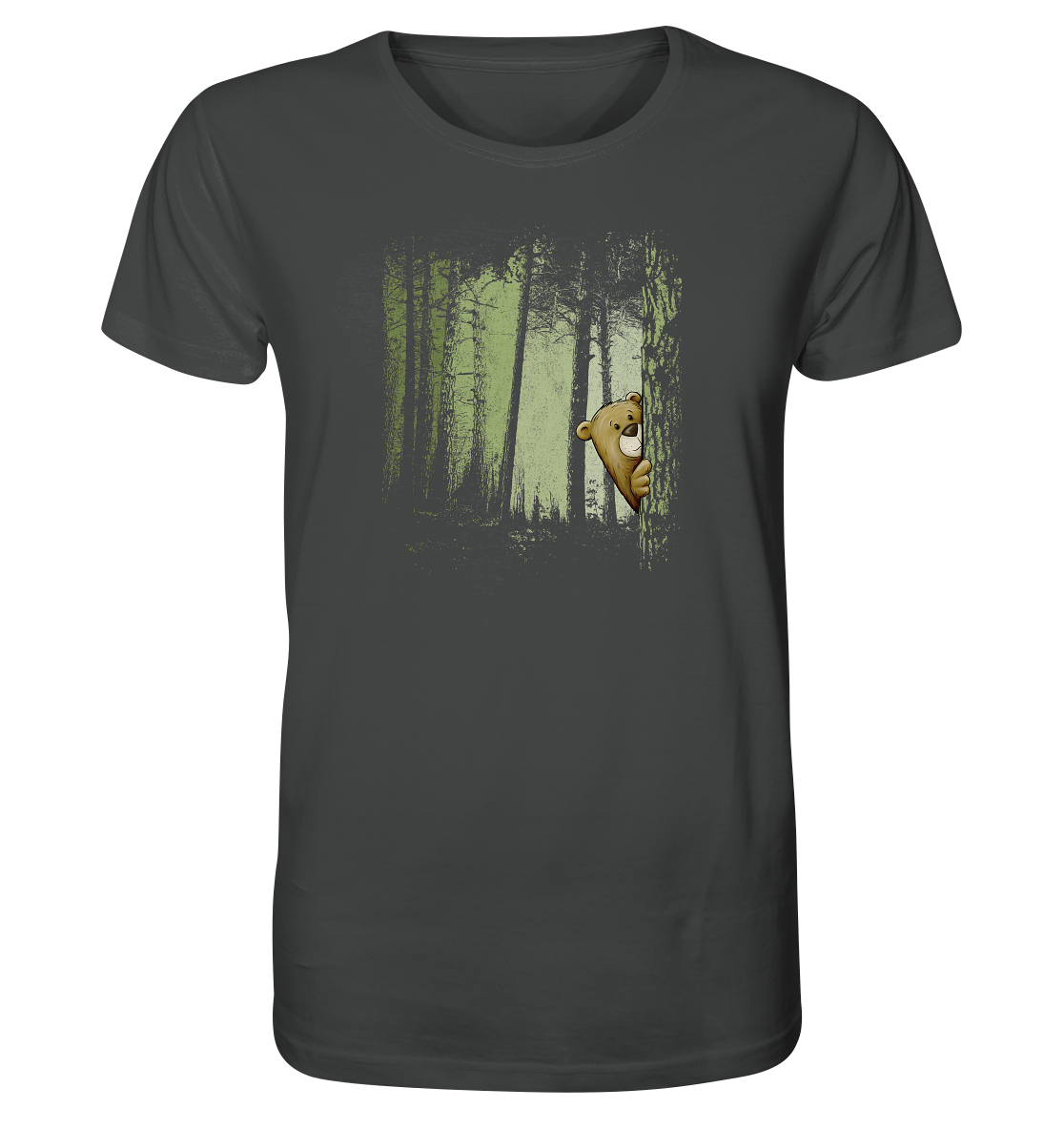 Comic Bär versteckt im Zwielicht Wald - Organic Shirt