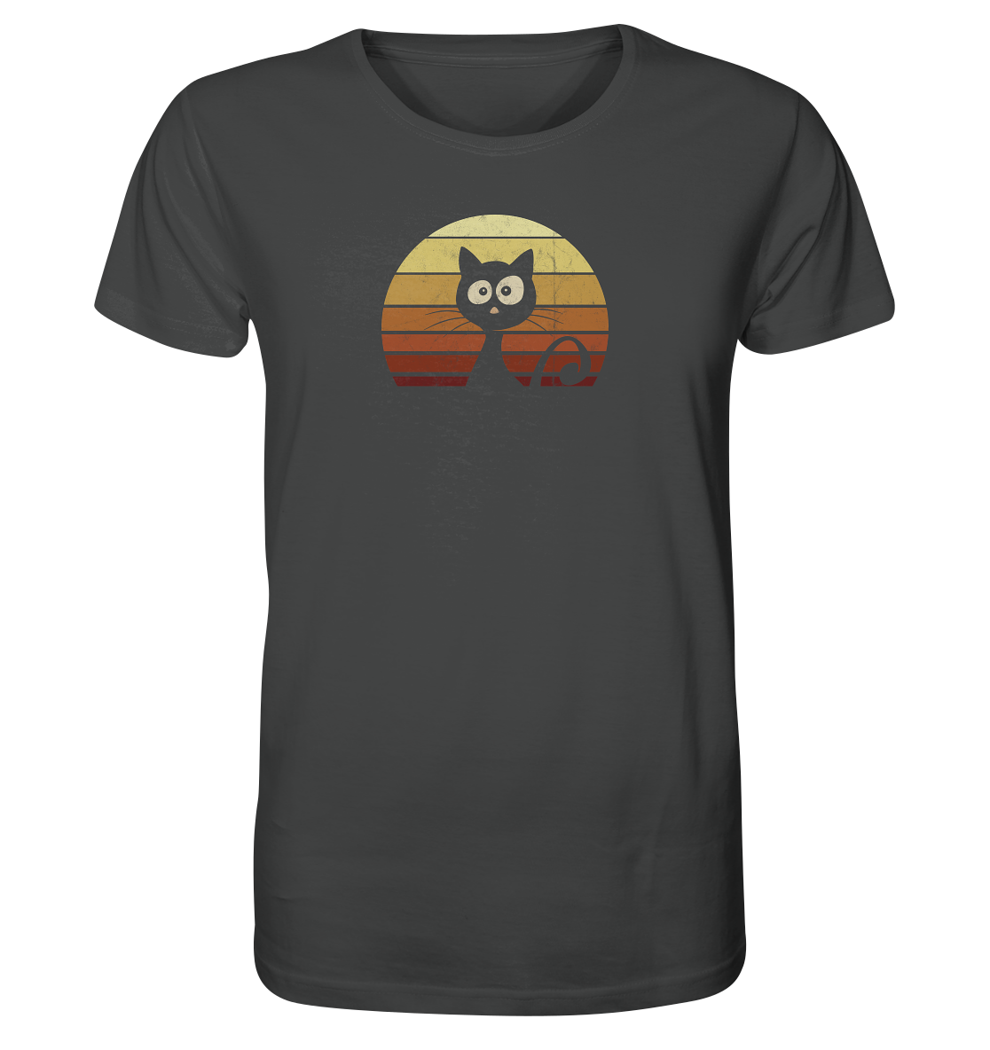 Katze vor Retro Sonnenuntergang - Organic Shirt