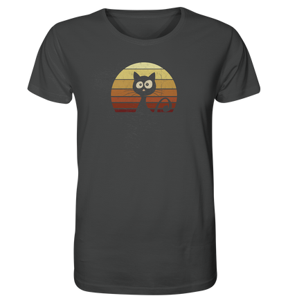 Katze vor Retro Sonnenuntergang - Organic Shirt