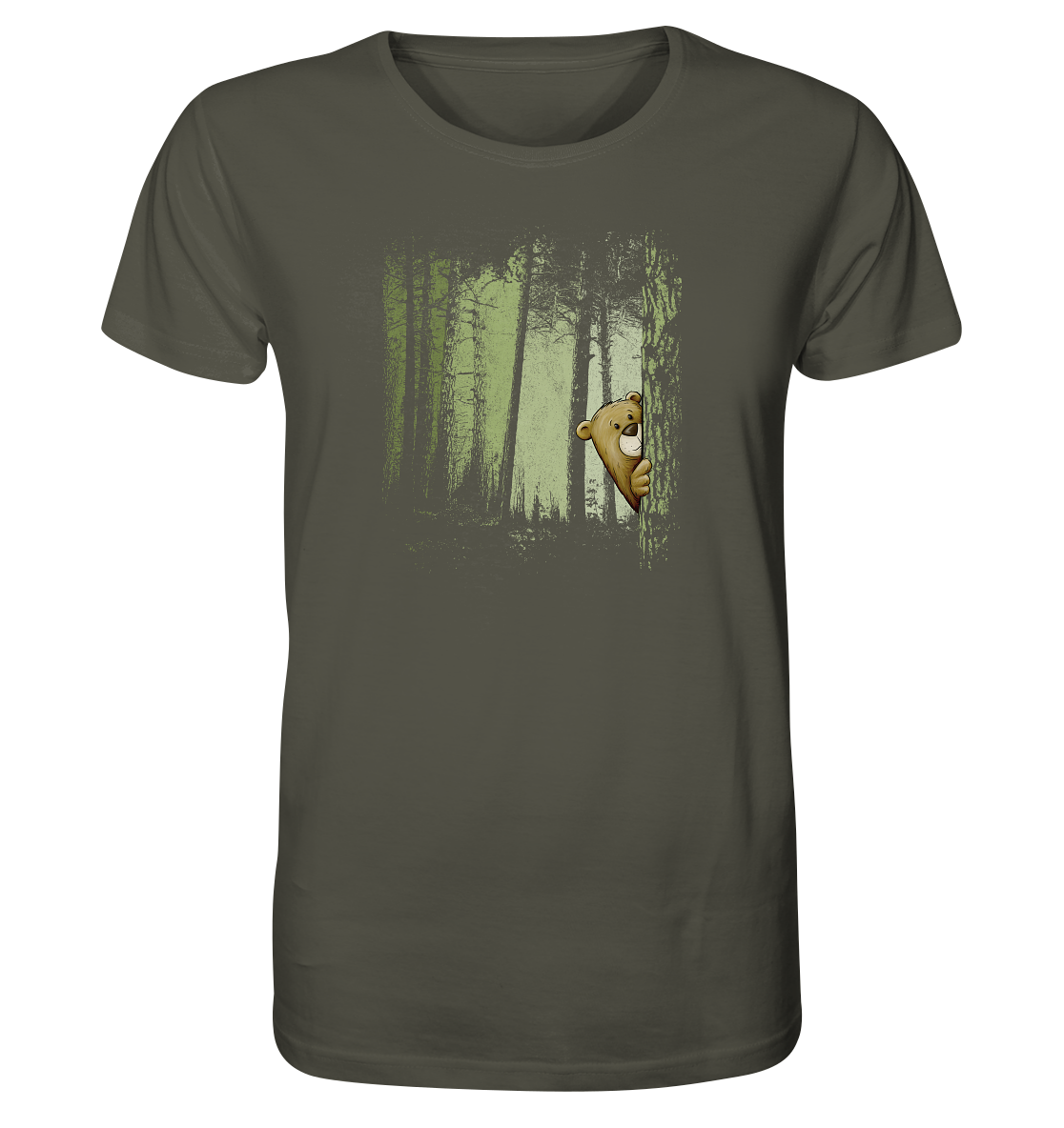 Comic Bär versteckt im Zwielicht Wald - Organic Shirt